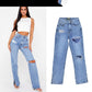 High-waisted Straight-leg Denim