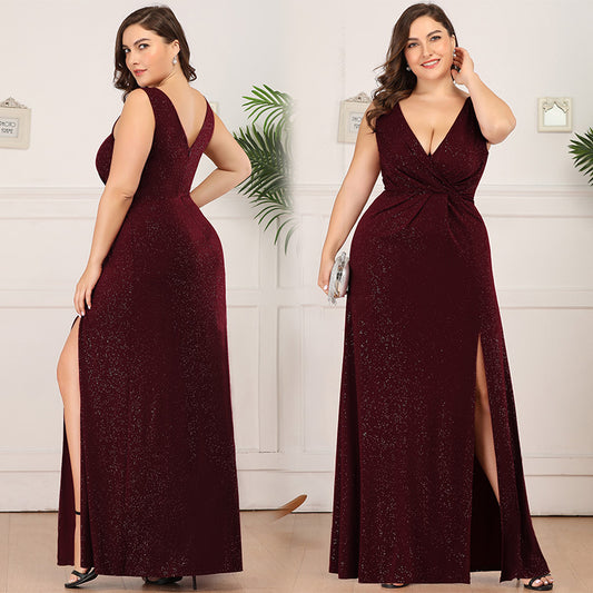 Deep V Sexy Split Evening Dress