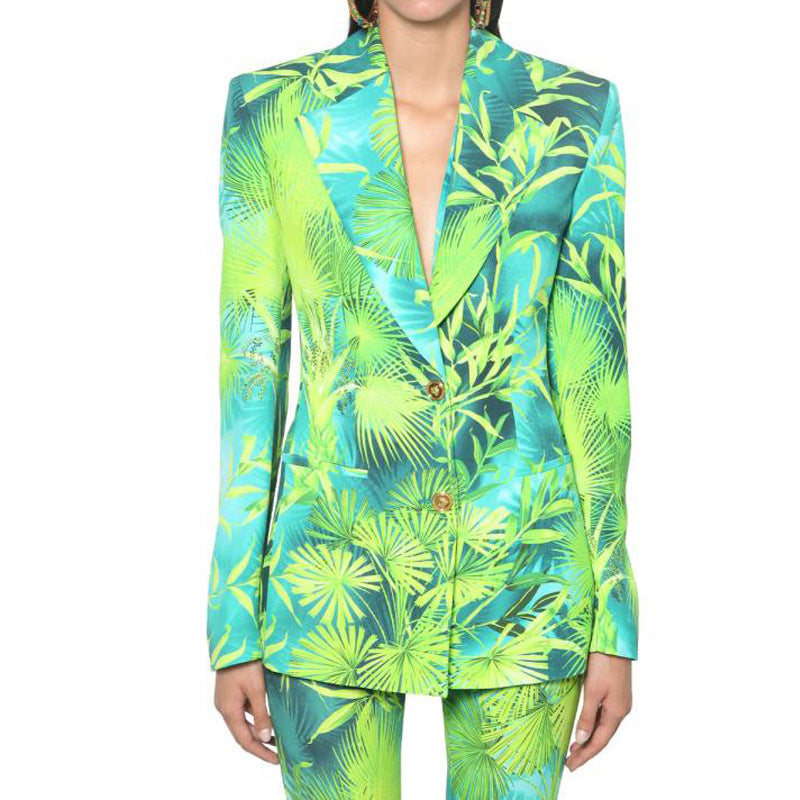 Leaf print casual blazer