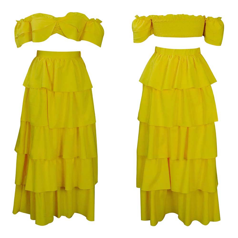 Women's Tube Top Ruffle Skirt Two Piece Set