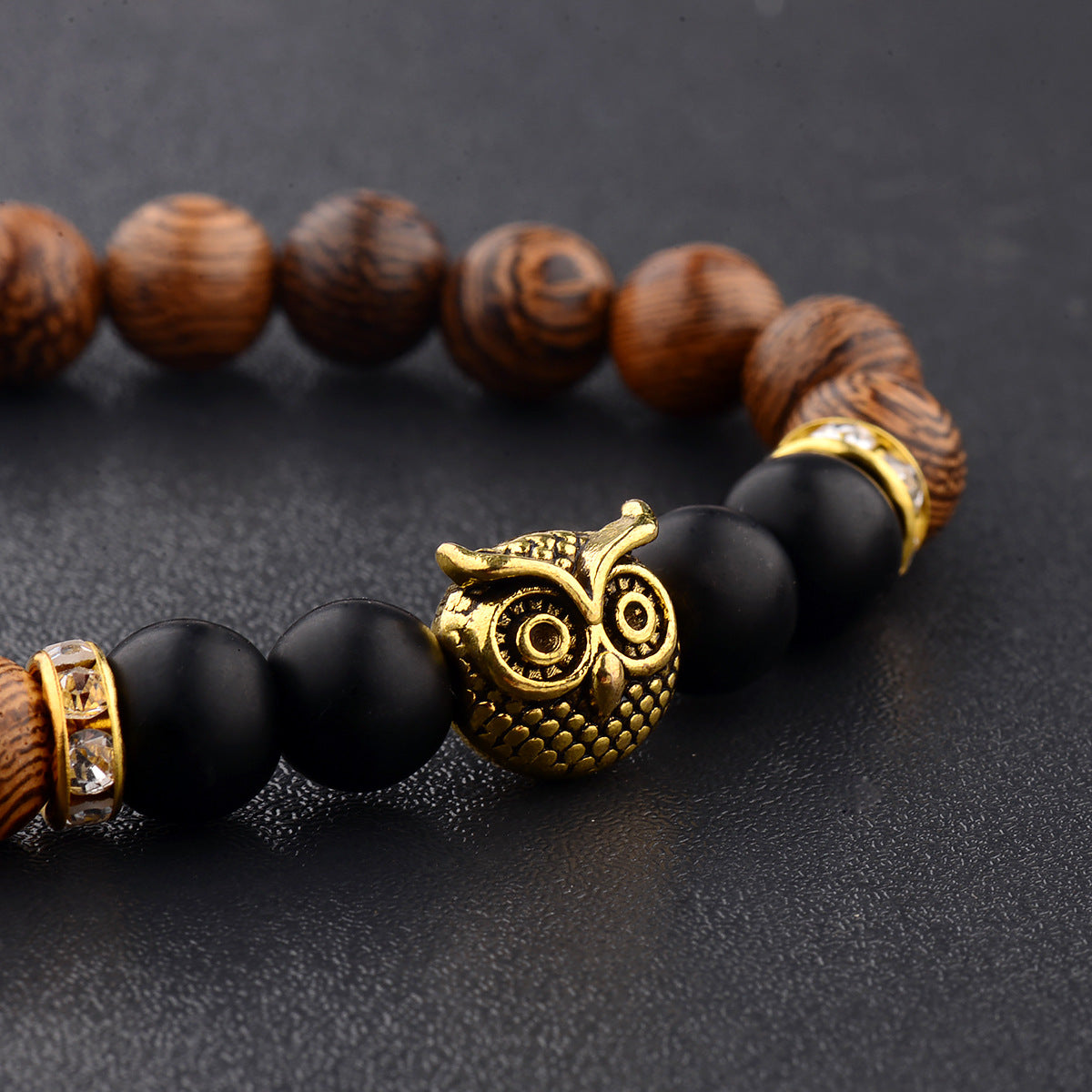 Owl Frosted Stone Lifeline Wood Grain Bracelet