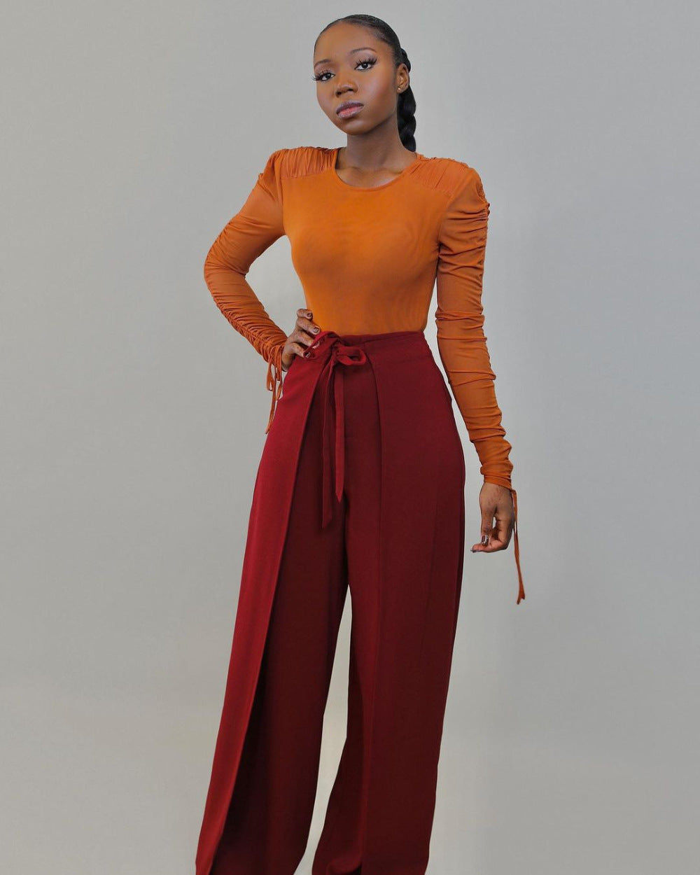 Draping Wide Leg Belt Straight High-waisted Trousers