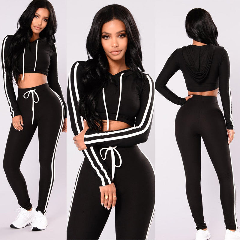 Women Two Piece Crop Top Hoodies Sweatshirt Pants Sets