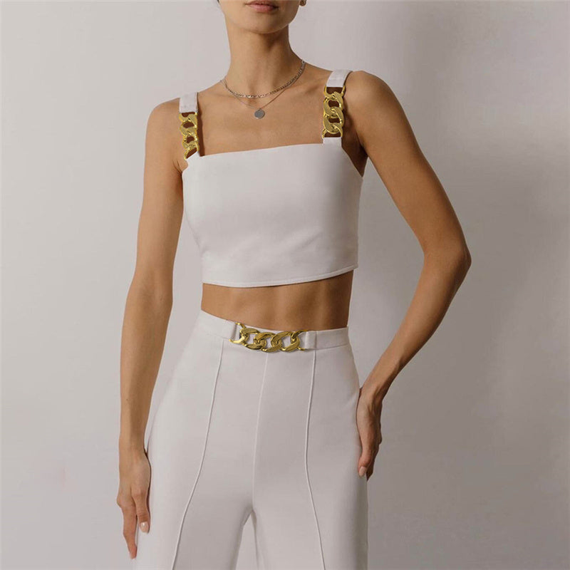 Temperament Tube Top Chain Top High Waist Casual Trousers Suit