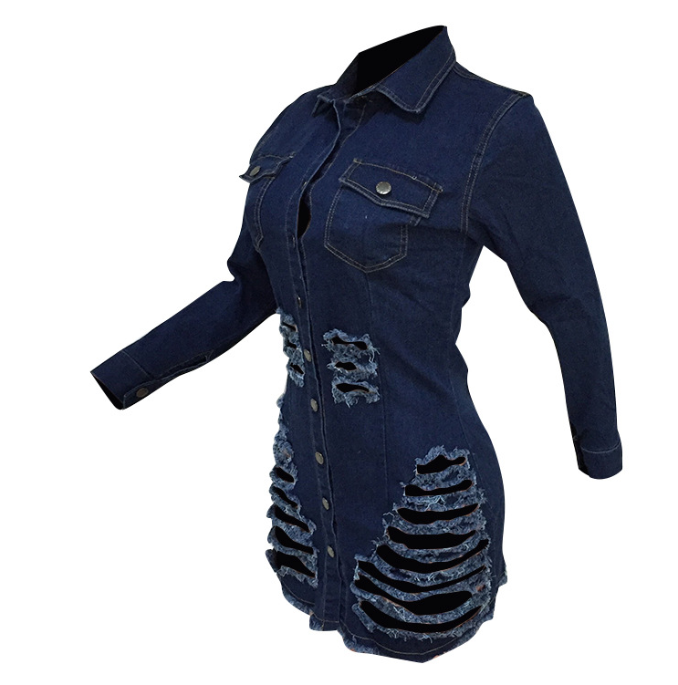 Shredded casual denim dress