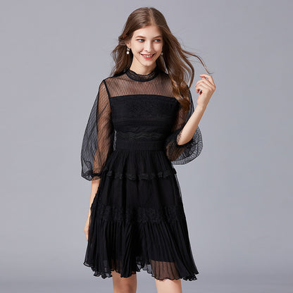 Elegant Mock Neck Flounce Sleeve Dress