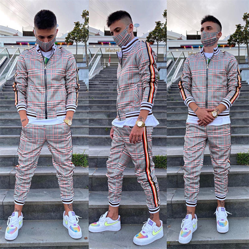 Men Casual Striped Print Suit Zipper Cardigan