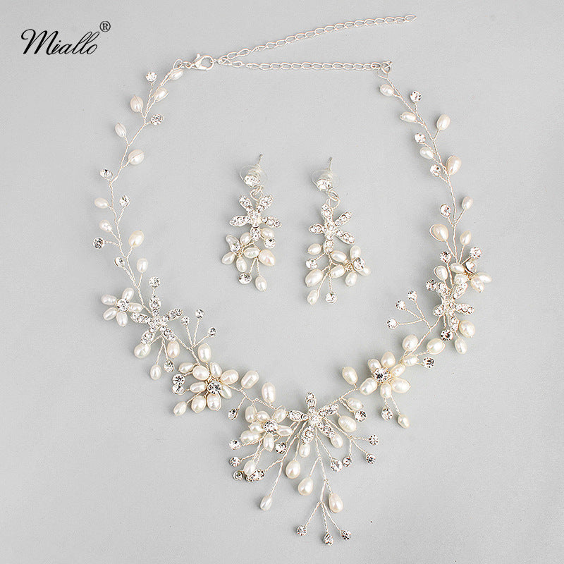 Bride wedding handmade pearl necklace earrings