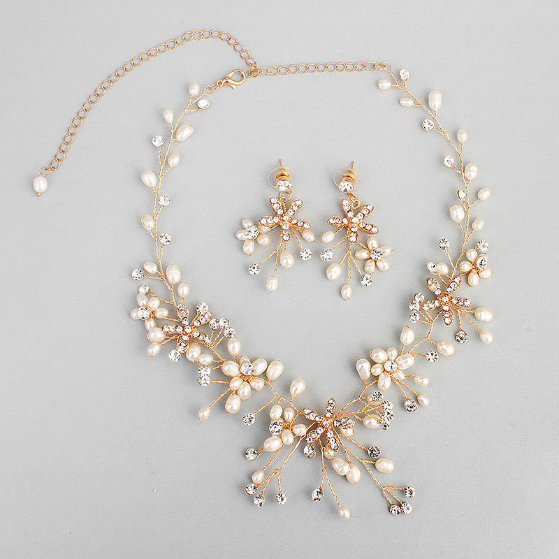 Bride wedding handmade pearl necklace earrings