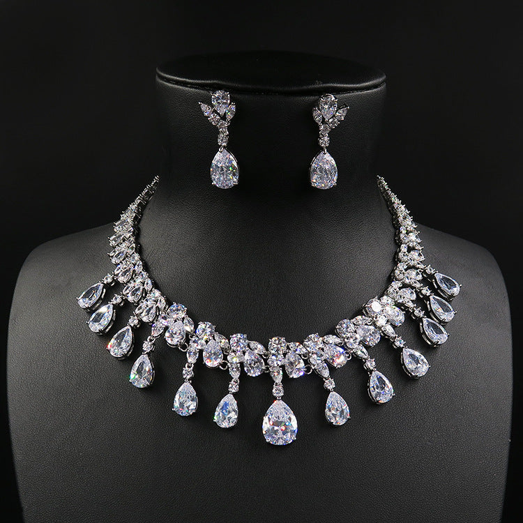 Bridal Deluxe luxury zircon necklace, earring set, chain