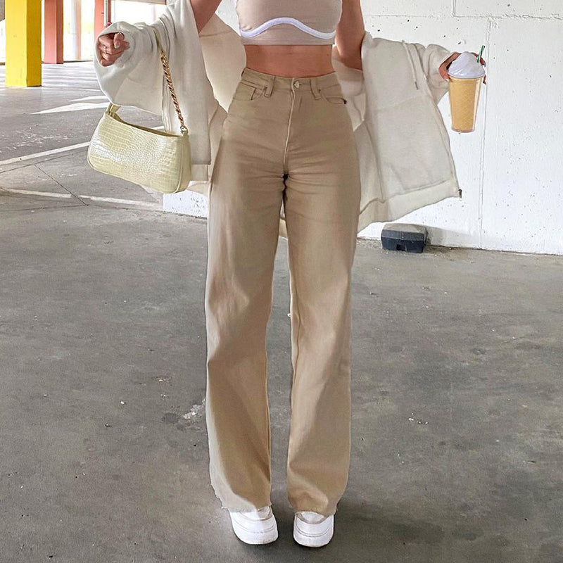 Women Loose Wide-legged All-match Khaki Casual Trousers