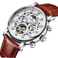 New KINYUED Genuine Automatic Leather Hollow Mechanical Watches Travel-time