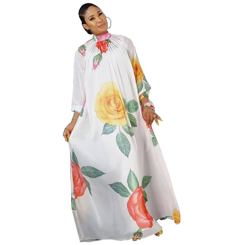 Digital Printing Flora High Neck Dress