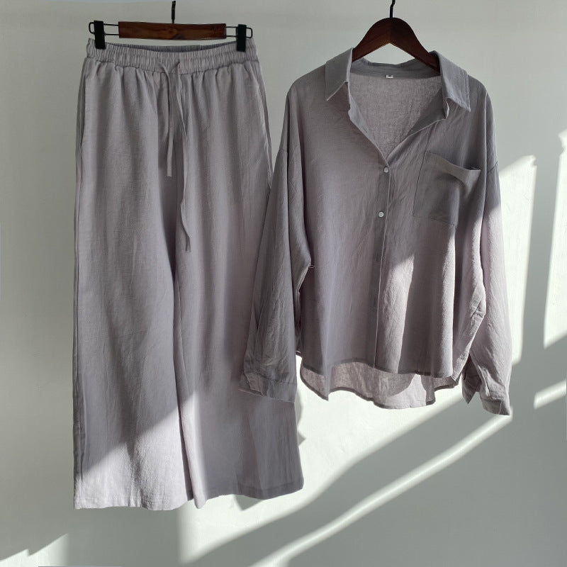 Light-Weight 2-piece Retro Cotton Linen Shirt - Loose Trousers