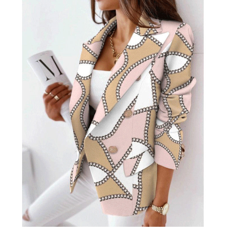 Double-Breasted Fashion Print Blazer