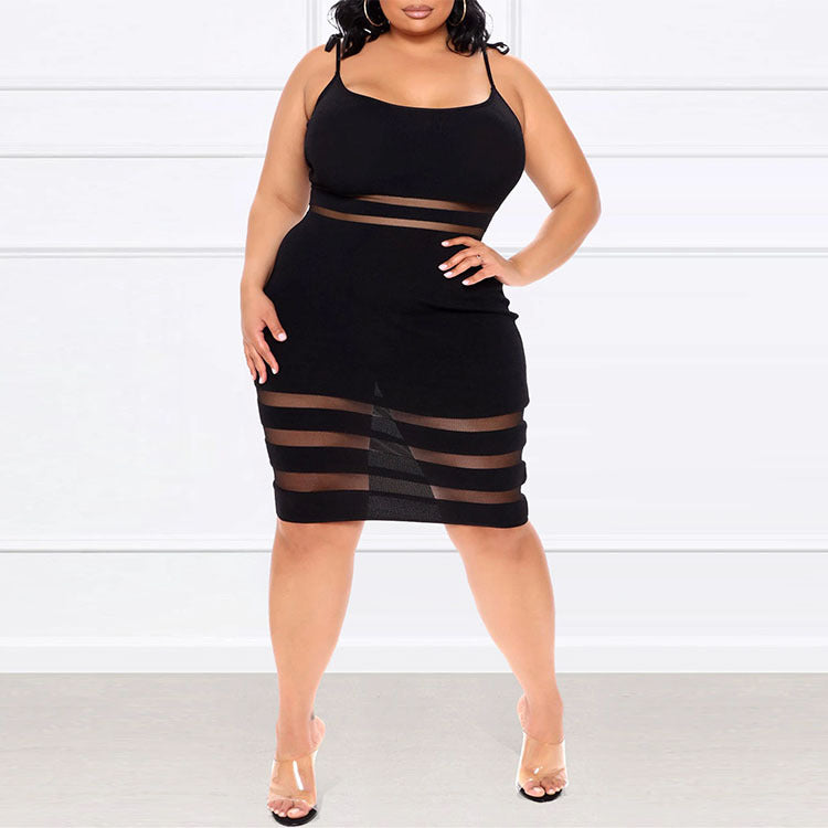 Striped Mid Waist Black Dress