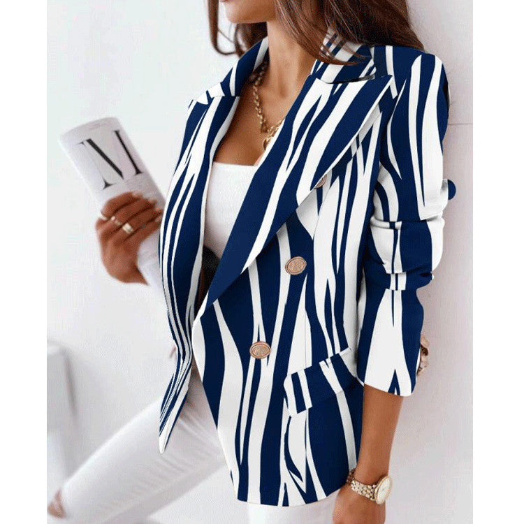 Double-Breasted Fashion Print Blazer