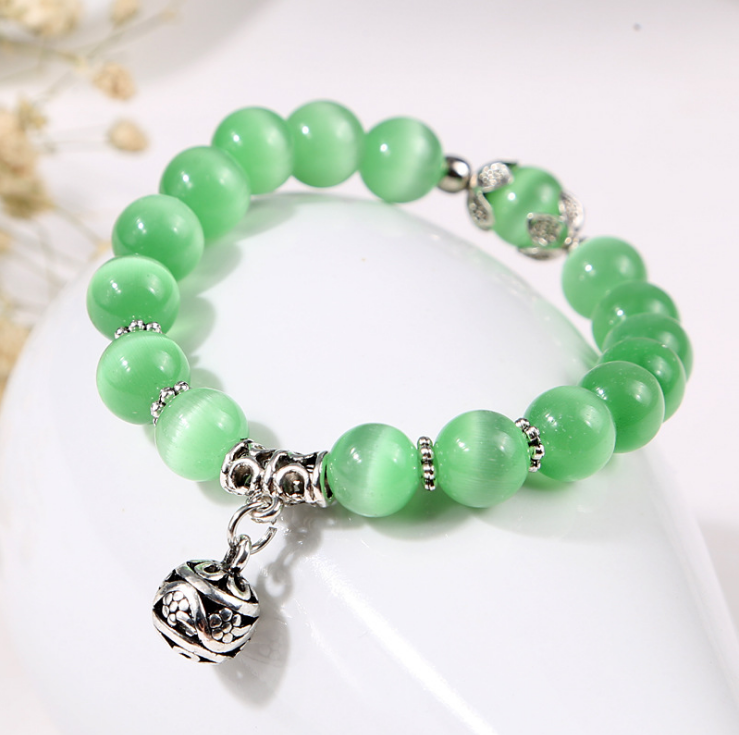 Natural Opal Beads Crystal Vintage Stainless Steel Bracelets