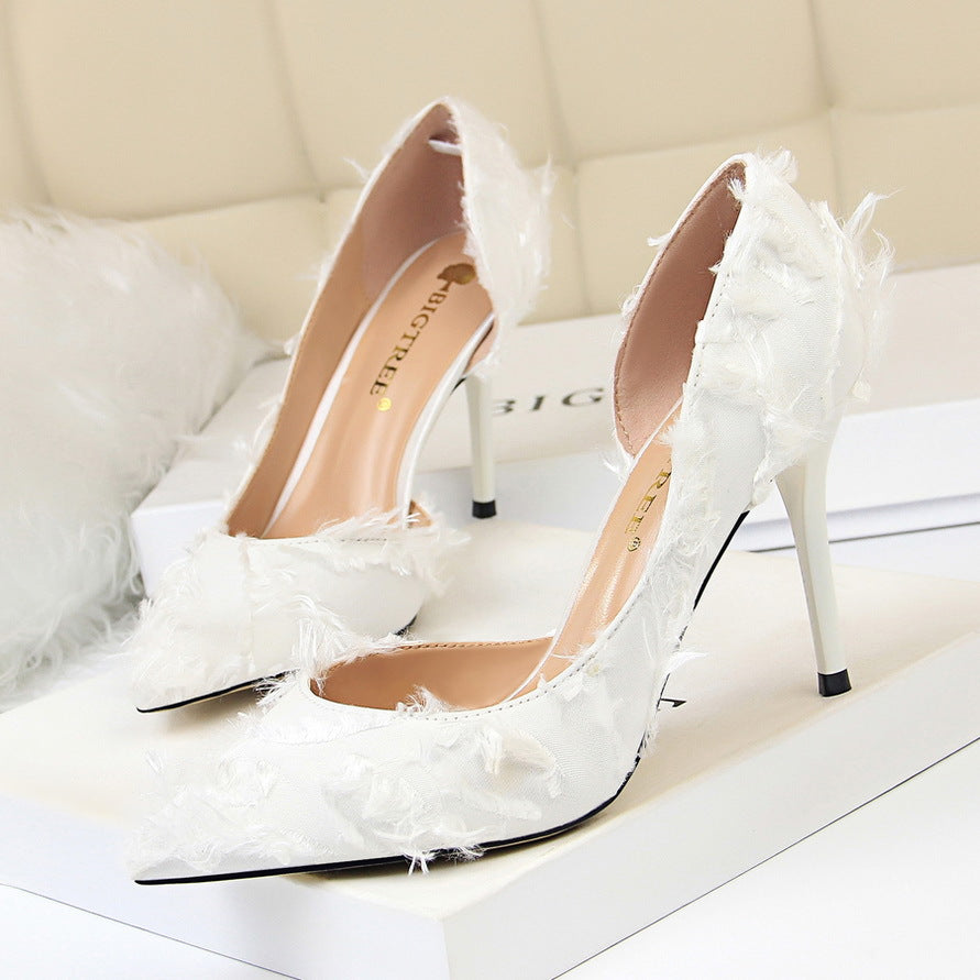 Fashion cloth high heels slim stiletto- side hollow single shoes