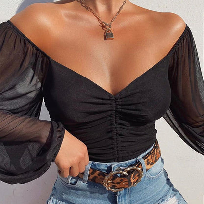 Trendy Mesh drawstring long sleeve Crop top