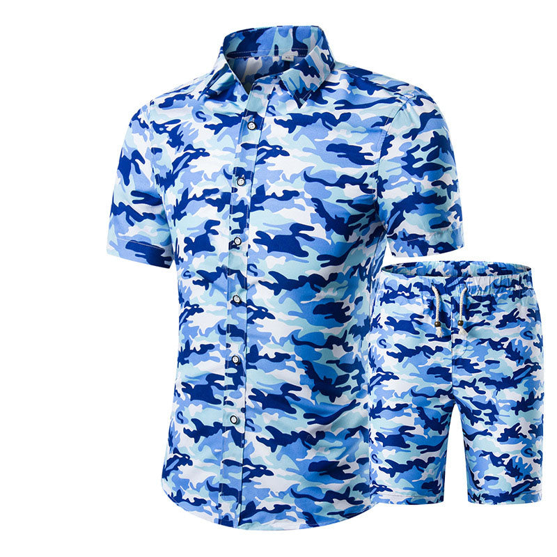 Men Short-sleeved Shirt Printed Shirt Set