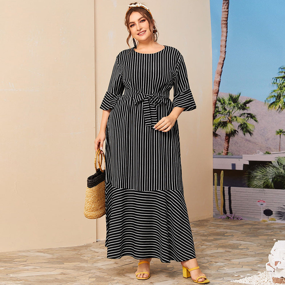 Round neck striped dress