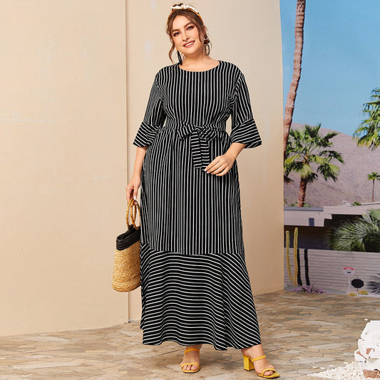 Round neck striped dress