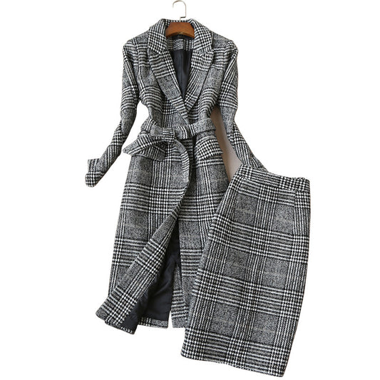 Check coat suit skirt