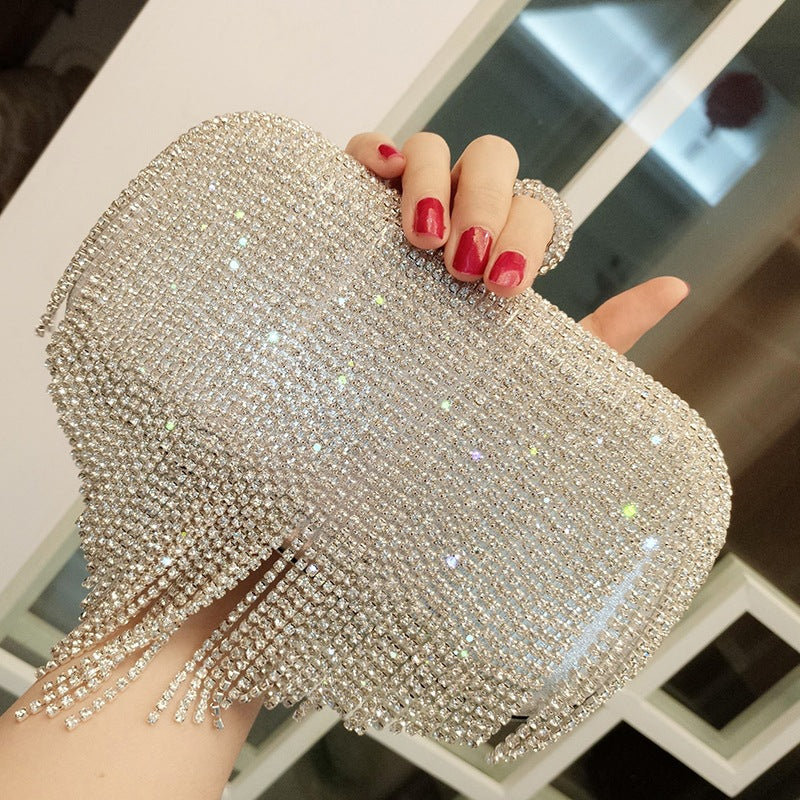 Shiny diamond ladies fringed bride clutch