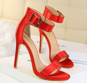 Satin sexy stiletto high heels with buckled sandals