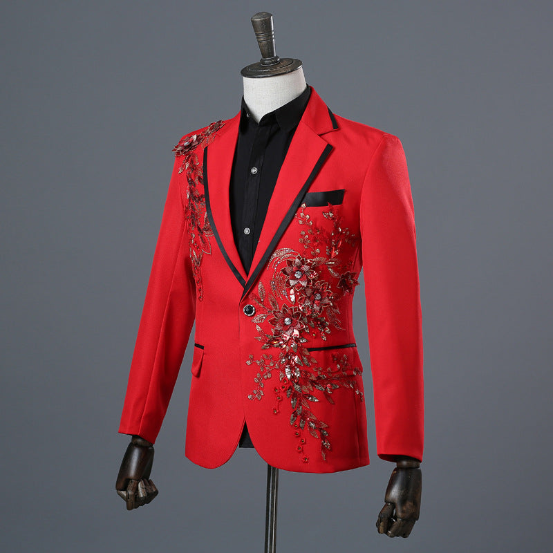 Crystal Flowers Stage Suit Jacket - Wedding Suit Jacket