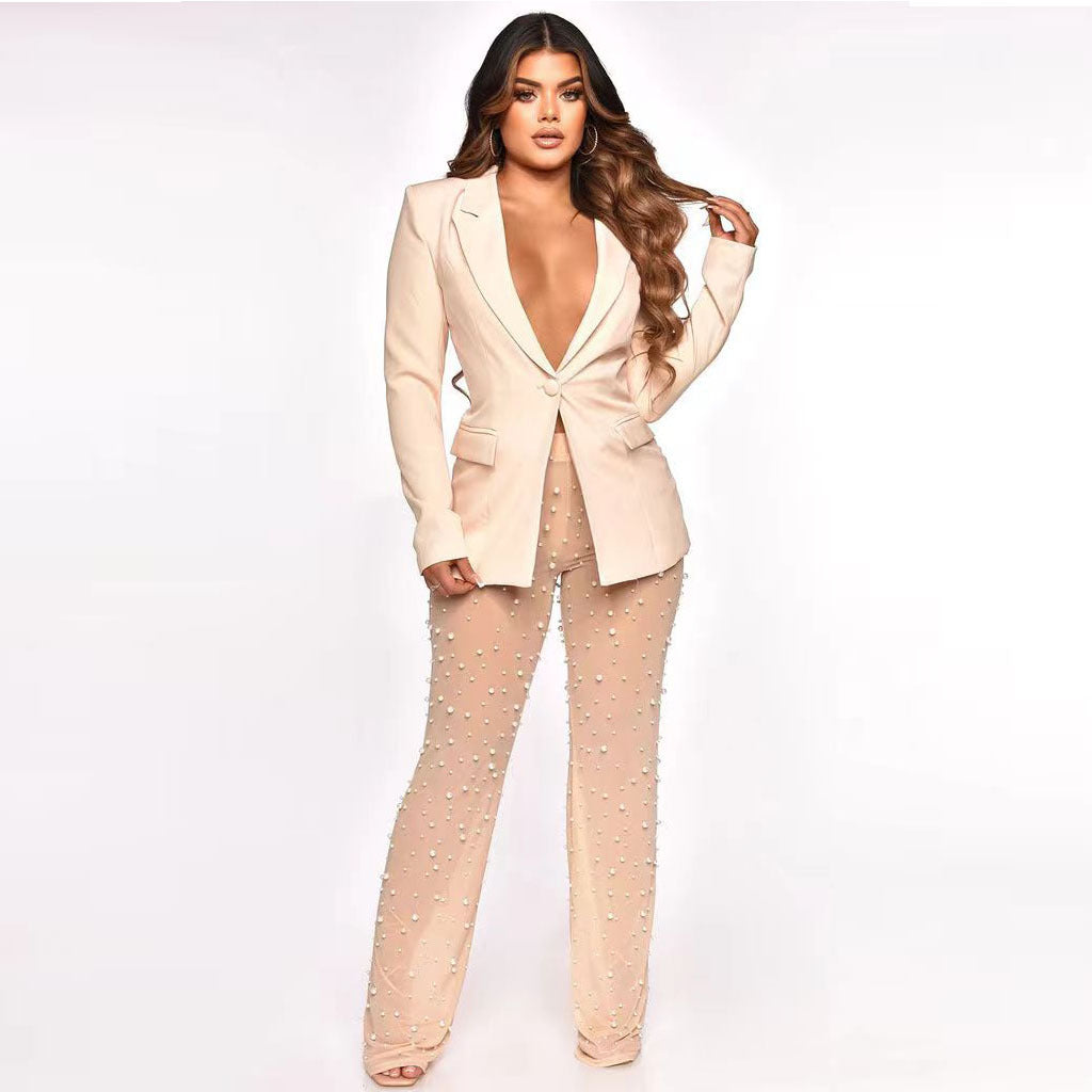 Women's Fashion Suit Mesh Beaded Set