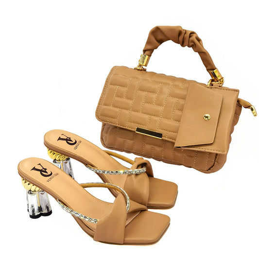 Crossbody Bag With Small Card Bag, Cross Strap High-heeled Sandals