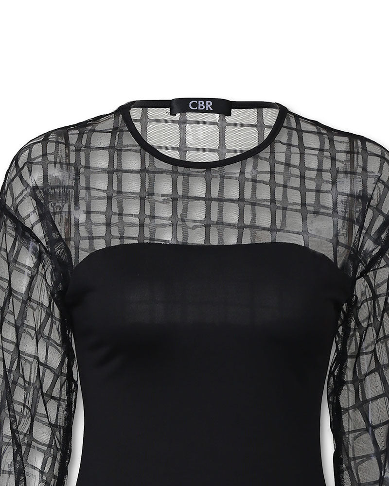 Black mesh casual stitched top