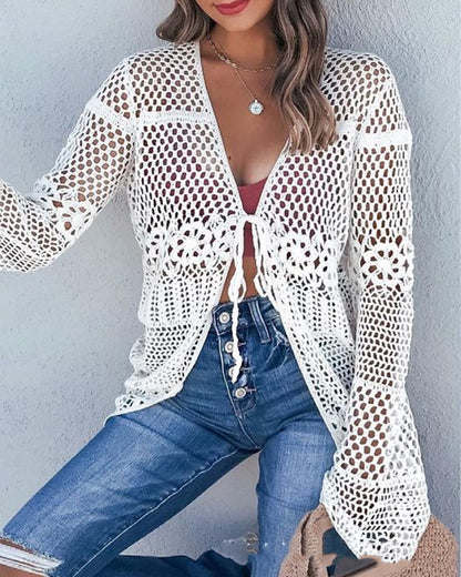 Long Sleeve Woolen Cardigan Net Top