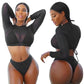 Long Sleeve Mesh Bikini Three Piece Set