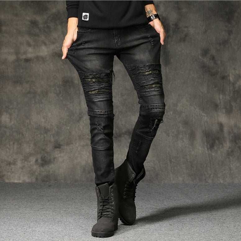 Ripped Jeans Slim Fit Versatile Elastic Slimming Skinny Pants