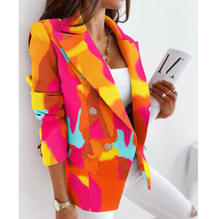 Double-Breasted Fashion Print Blazer