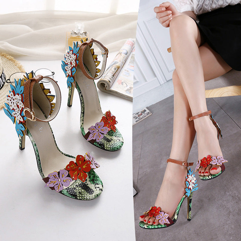 Serpentine flower super high heel sandals