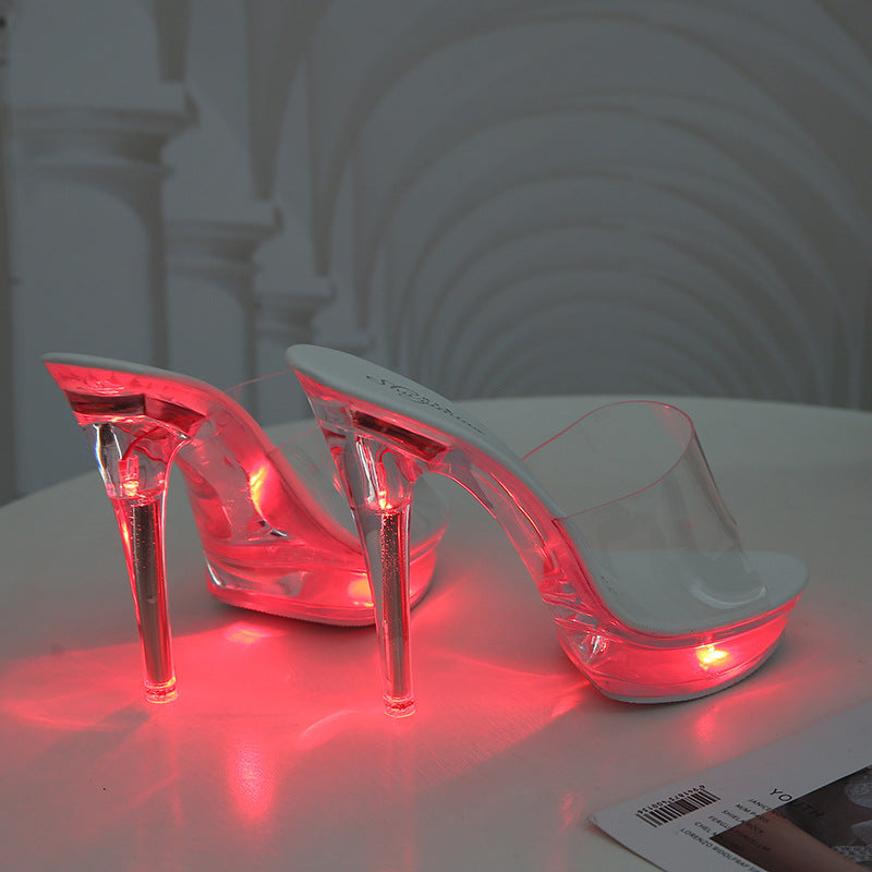 Glass Heel Luminous Women Slippers