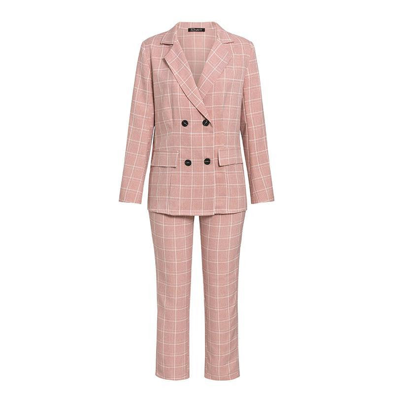 Two-piece plaid nine-point pants slim suit women