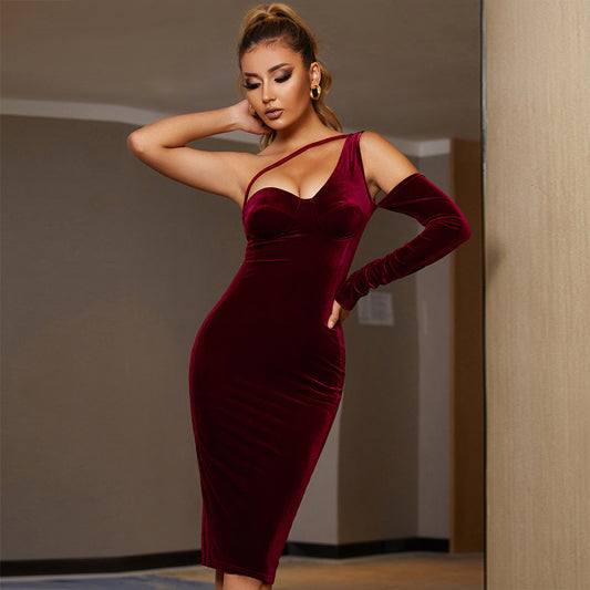 Gold Velvet Dress - Red Carpet Party Women's Clothing