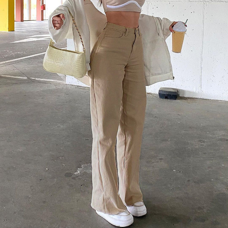 Women Loose Wide-legged All-match Khaki Casual Trousers