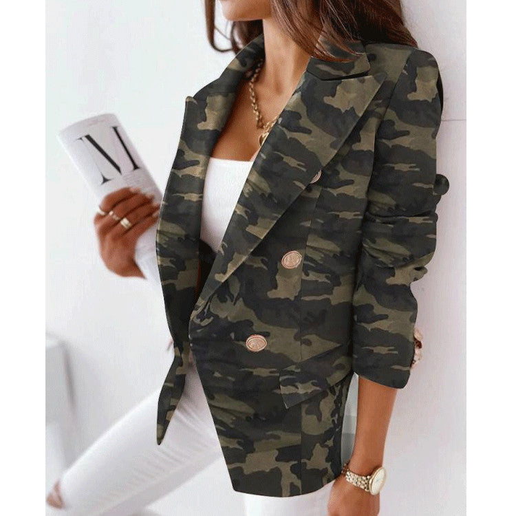 Double-Breasted Fashion Print Blazer