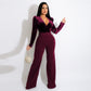 Sexy V-neck Solid Color Velvet Top Women's Jumpsuit