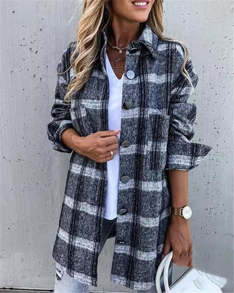 Spring Print Plaid Shirt Jacket - Women's Casual