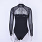 Solid Color Long-sleeved Hollow Mesh One-piece