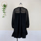 Women's Round Neck Stitching See-through Grid Lantern Sleeve Dress