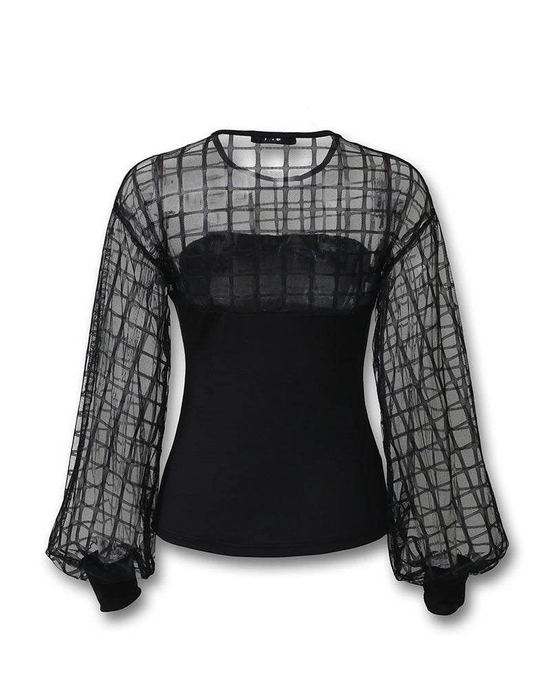 Black mesh casual stitched top