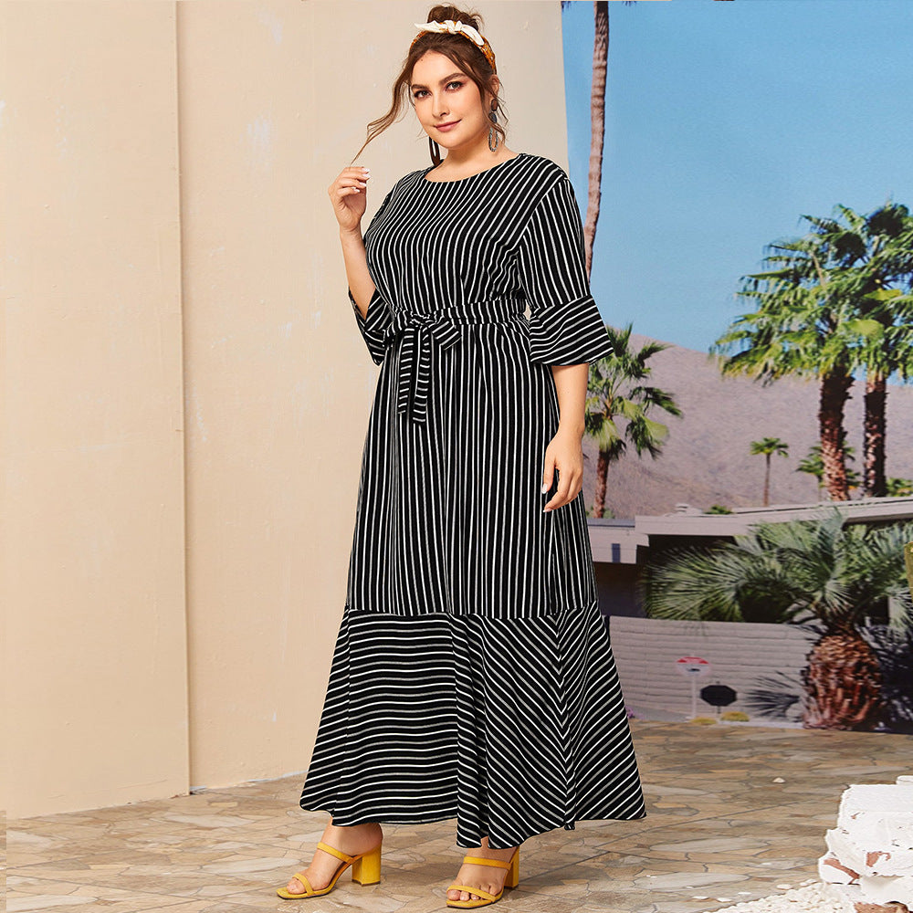 Round neck striped dress